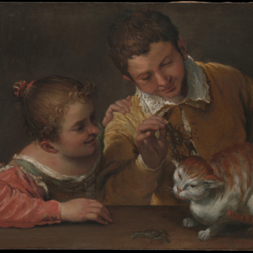 卡拉瓦乔油画《逗猫的两个孩子》高清大图61