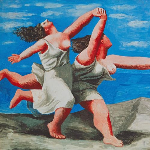 海滩上奔跑的妇女 毕加索高清油画
